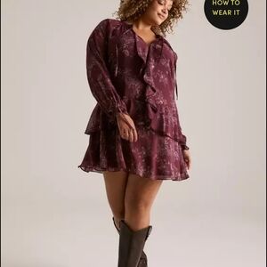 torrid Plum Floral Ruffle Tiered Mini Dress